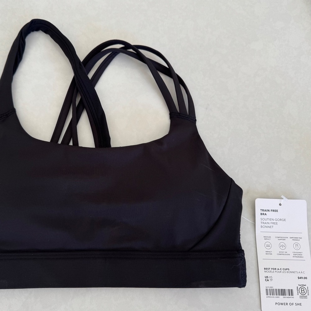 Athleta Train Free Sports Bra NWT Size S Black  Strappy Medium Support Yoga Gym - Picture 3 of 5